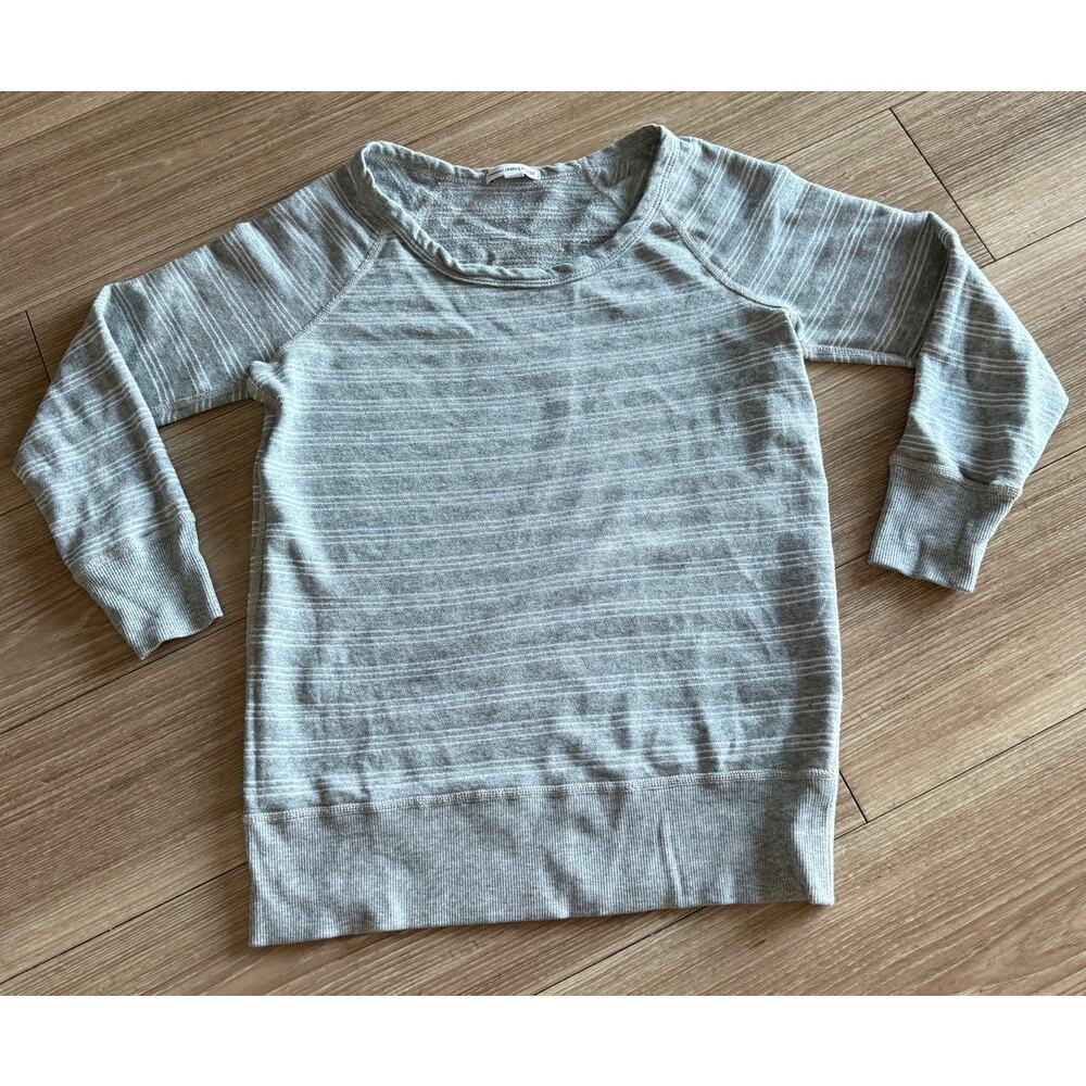 James Perse 0 XS Gray White Striped Raglan Pullover Sweatshirt Cotton USA